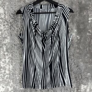 Worthington Sz M Striped Scoop Neck Top White Black Sleeveless Pullover Stretch